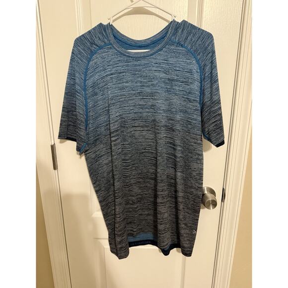 Lululemon Metal Vent Tech T-shirt Blue Black Ombré Heathered Stripe Men’s Large - Picture 1 of 9